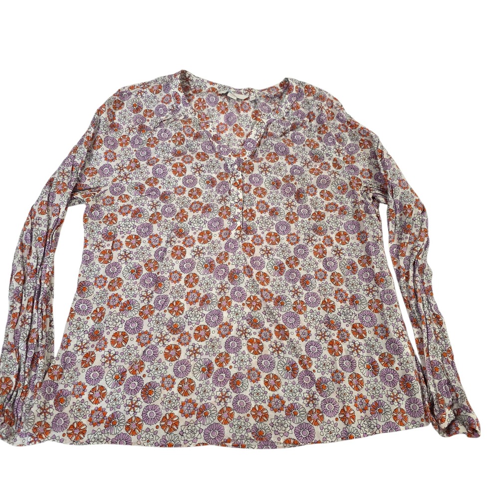 Boden Tunic Top Womens Purple 10 Floral Long Sleeve V Neck Knit Lightweight‎